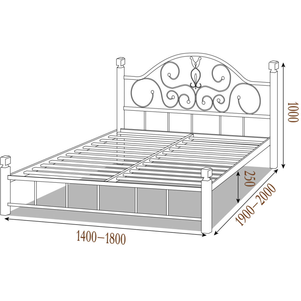 Кровать металлическая АНЖЕЛИКА (деревянные ножки)