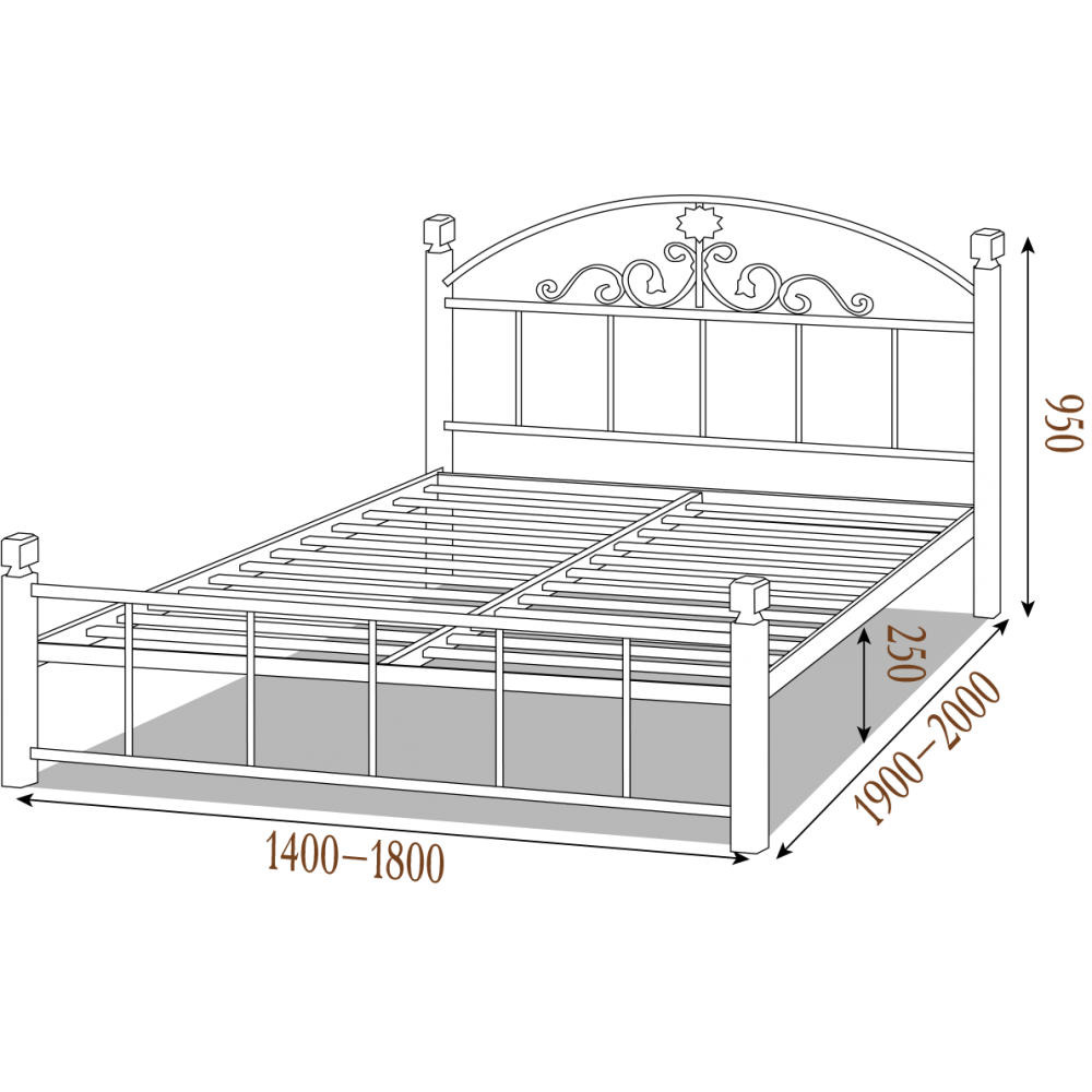 Кровать металлическая КАССАНДРА (деревянные ножки)