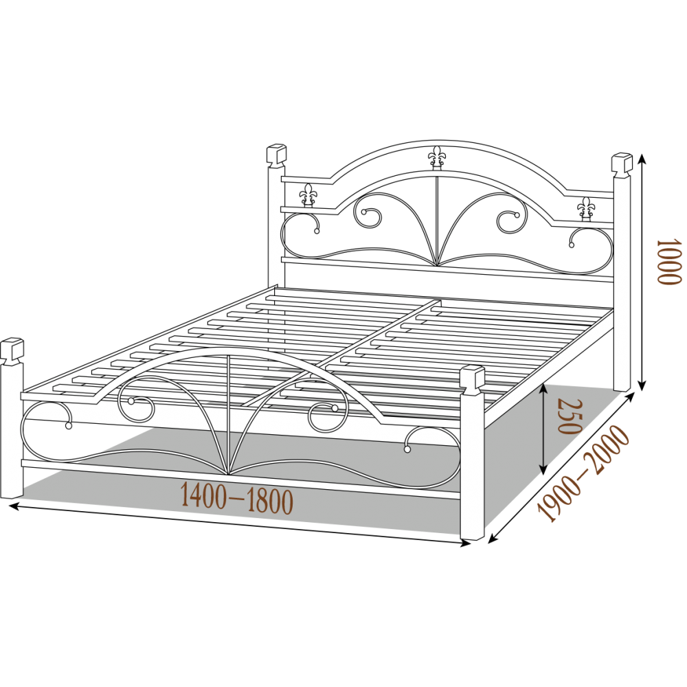 Кровать металлическая ДИАНА (деревянные ножки)