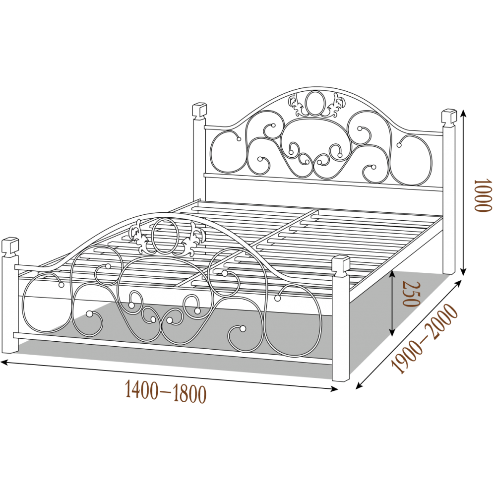Кровать металлическая ФРАНЧЕСКА (деревянные ножки)