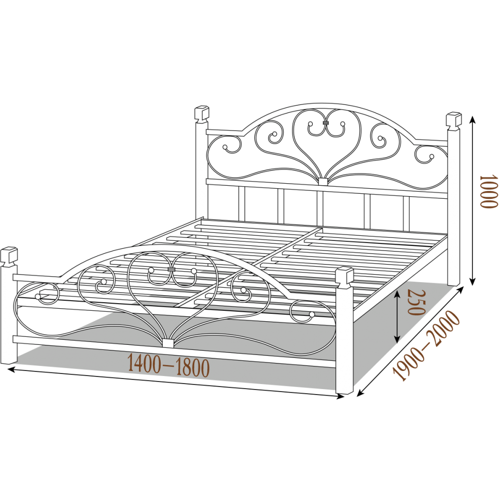 Кровать металлическая ДЖОКОНДА (деревянные ножки)