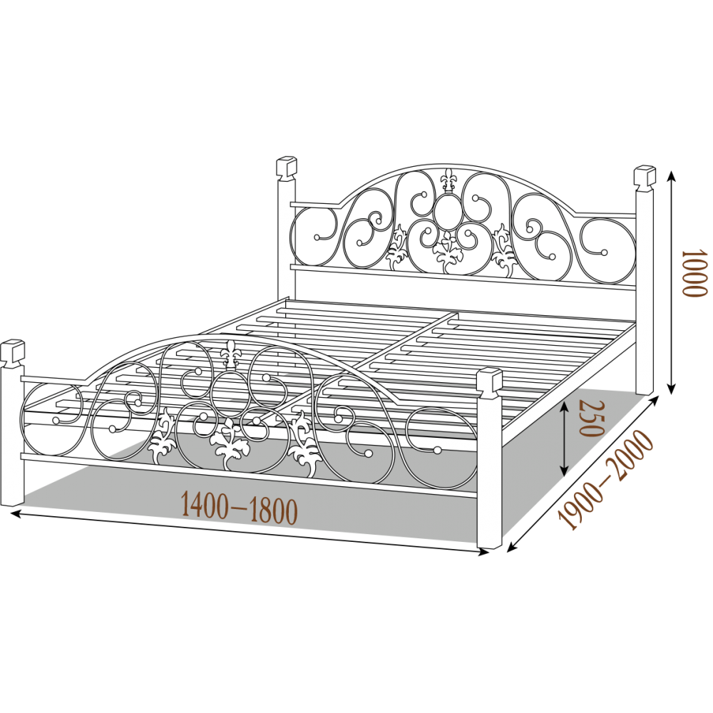 Кровать металлическая ЖОЗЕФИНА (деревянные ножки)